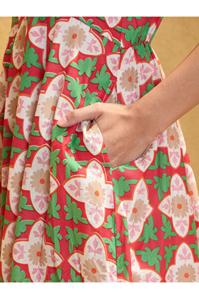 Sassafras By Styli Red All Over Print Sleeveless Midi Dress