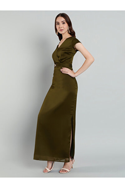 Mish By Styli Women Olive Buckle Detail Maxi Dress