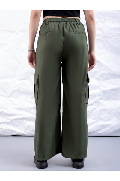 Freehand By Styli Women Green Flared Cargo Trousers