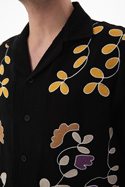 Rocqerx R-6057 Πουκάμισο μουσελίνας με κοντό μανίκι με κέντημα με γιακά