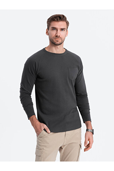 OMBRE Men's longsleeve with "waffle" texture - graphite V5 OM-LSCL-0109 M