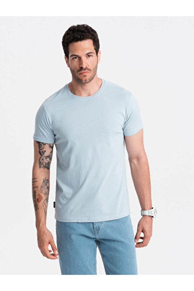 OMBRE Pánské klasické bavlněné tričko BASIC - světle modré V19 OM-TSBS-0146 XXL