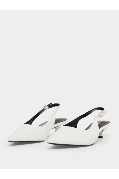Raid By Styli Zariya White Slingback Buckle Kitten Heel Shoes