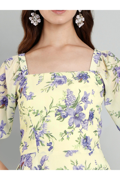 Mish By Styli Women Yellow Floral Knee Length Dress