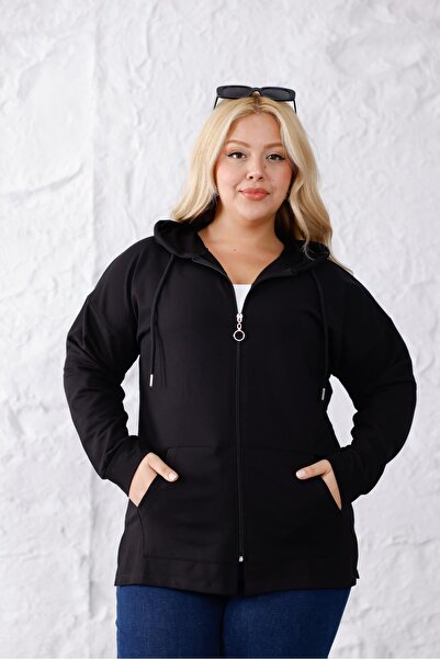 Siyezen Φούτερ μεγάλου μεγέθους με κουκούλα με φερμουάρ