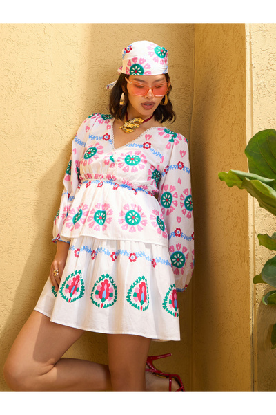 Sassafras By Styli White All Over Print Mini Dress