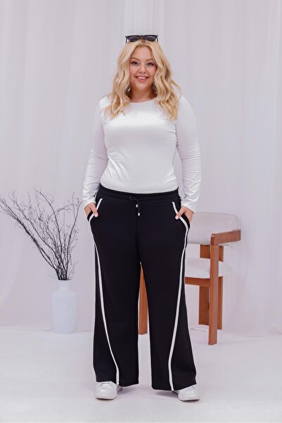 Siyezen Plus Size Stripe Detailed Palazzo Modal Fabric Set