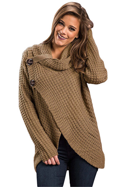 WildFashion Knitted sweater with a wrap look and wide collar BL1002-14