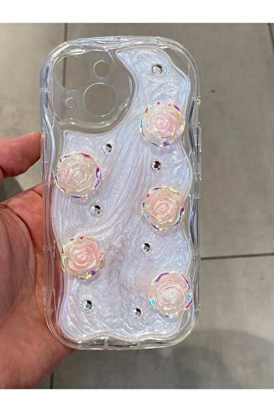 Mee.co İphone 15 Uyumlu 3D Çiçek Figürlü Silikon Kılıf Epoksi Tasarım Şeffaf ...
