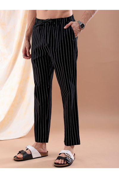The Indian Garage Co By Styli Men Black Regular Fit Striped Trousers