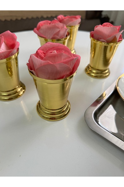 Elzemm store Gold Plated 6 Pieces Rose Bowl Includes Pink Roses