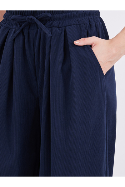Styli Women Navy Blue Corduroy Wide Leg Trousers