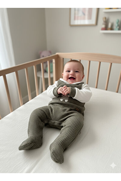 Nanon Baby %100 Pamuk Erkek Bebek Ayaklı Tulum – Fil Nakışlı – Uzun Kollu – Mavi