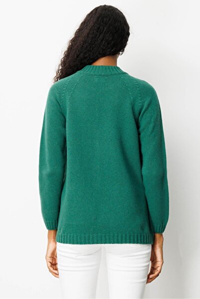 Desen Triko Women's Stand Collar Pocketed Basic Wool Cardigan Ö.Başı