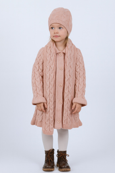 Minora Tricotaj pentru fete, cardigan, eșarfă, beretă, set de 3 piese roz