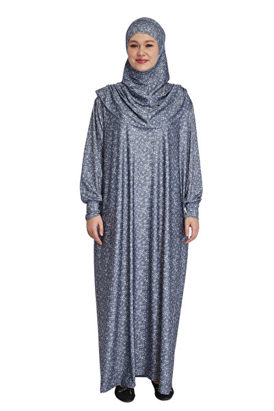 TRModam فستان صلاة إسلامي من قطعة واحدة بنقشة الزهور - مع غطاء رأس ذاتي، عملي...