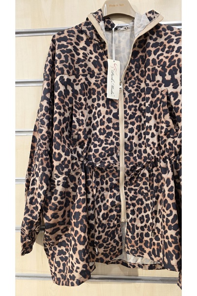 Park Moda Λεπτό αδιάβροχο αντιανεμικό με φερμουάρ με σχέδιο λεοπάρ