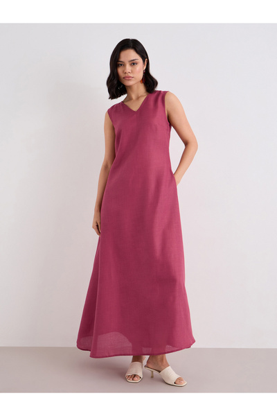 Styli Red Solid Sleeveless A-Line Maxi Dress