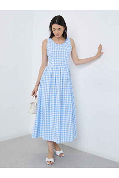 Take Two By Styli Gingham Print Sleeveless Midi Dress