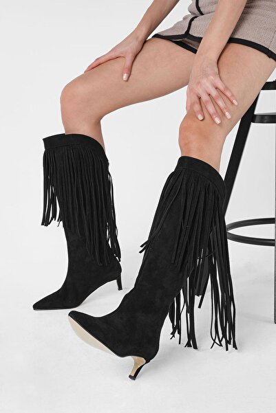 Mio Gusto Nikki Black Color Tasseled Women's Boots