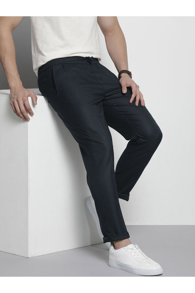 The Indian Garage Co By Styli Men Navy Regular Fit Solid Trousers