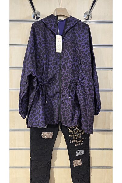 Park Moda Λεπτό αδιάβροχο αντιανεμικό με φερμουάρ με σχέδιο λεοπάρ