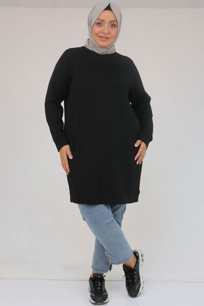 Eslina 58142 Plus Size Modal Tunic with Cuffed Sleeves - Black