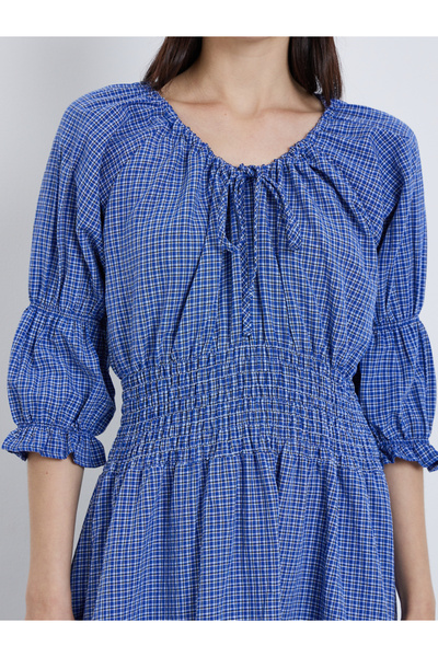 Take Two By Styli Smocked Detail Tie Up Neck Midi Dress