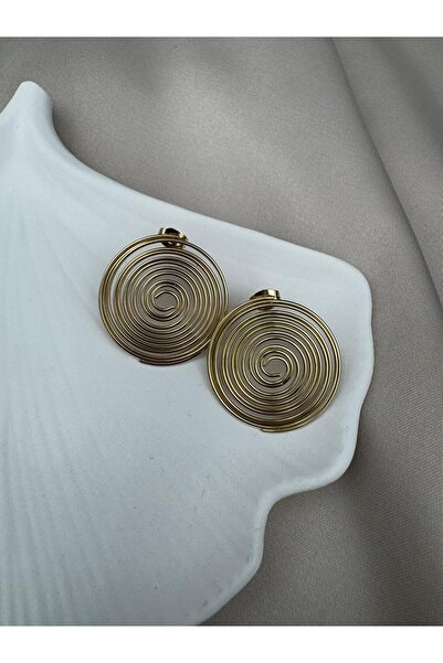 Luseda Gold Spiral Tasarım Kararmaz Çelik Büyük Halka Küpe