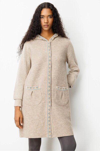 Desen Triko Women's Hooded Felt Wool Coat Front K.Bei
