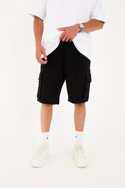 Rocqerx R-4428 Zipper Detailed Elastic Linen Shorts