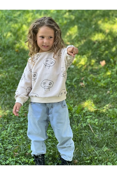 DİVİSTA Unisex Children's Terry Cloth Printed Long Sleeve Sweatshirt