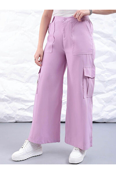 Freehand By Styli Women Purple Flared Cargo Trousers