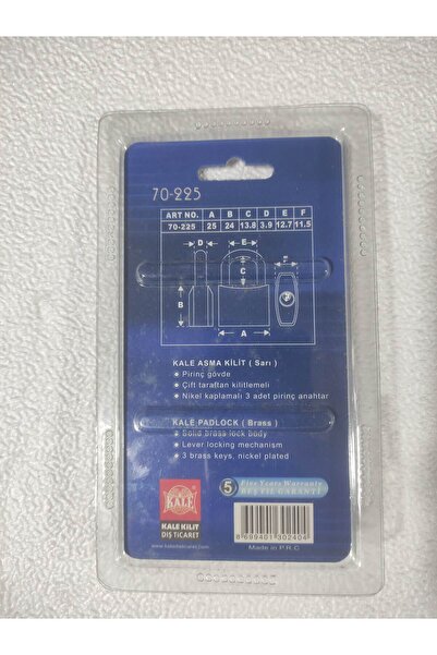 KALE Asma Lock Yellow Brass Body with 3 Keys 5 Years Warranty Code: 10-225