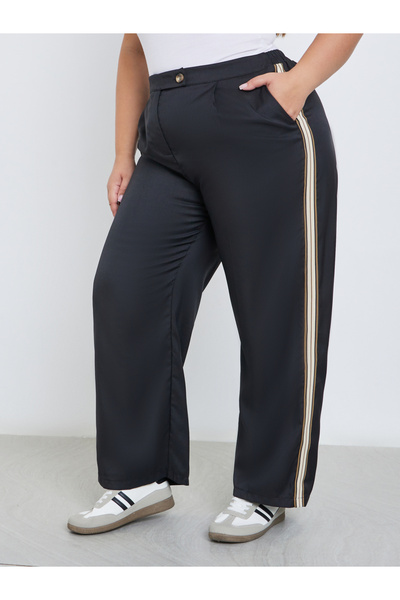 Styli Plus Black Straight Fit Trousers with Side Tape