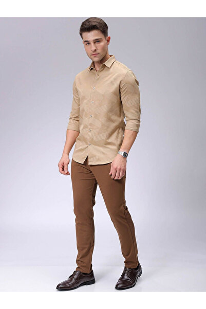 The Indian Garage Co By Styli Men Brown Slim Fit Textured Knit Trousers