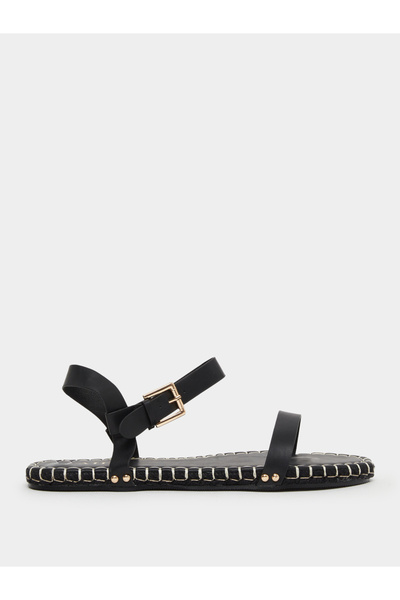 Raid By Styli Bambie Black Ankle Strap Flat Espadrilles
