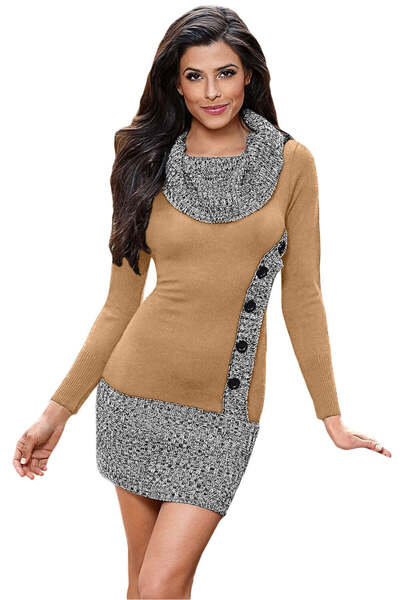 WildFashion Sweater style dress with wide collar accessorized with buttons F650-14