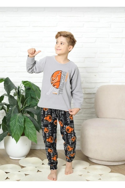 KAPİKİDS Boy's New Style Winter Fleece Pajama Set