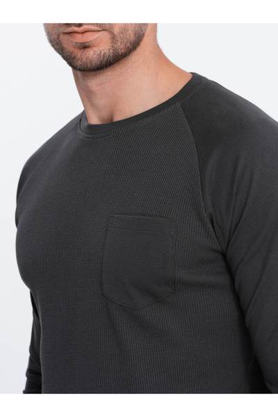 OMBRE Men's longsleeve with "waffle" texture - graphite V5 OM-LSCL-0109 M