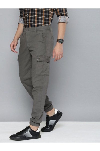 The Indian Garage Co By Styli Men Grey Slim Fit Solid Cargo Pants