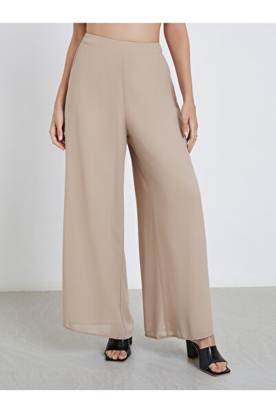 Styli Elegant Beige Wide Leg Trousers