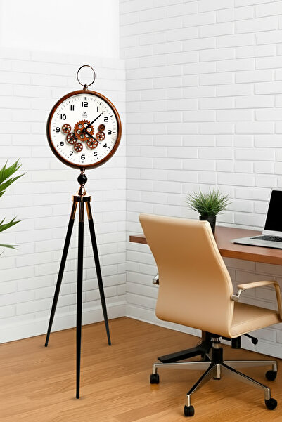 VOGUE VENUE Premium Vintage Tripod Floor Clock Adjustable Wooden Stand Antique Style Decorative Standing Clock