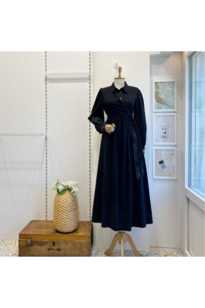 Faya Boutique Siyah Crop Detaylı Kot Elbise