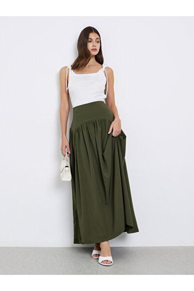 Take Two By Styli Solid Gathered Detail A-Line Maxi Skirt