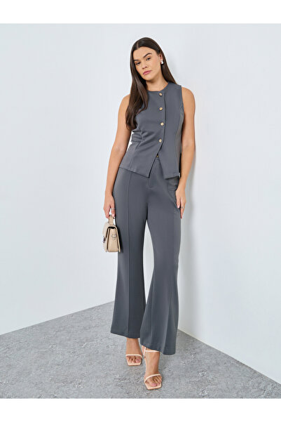 Styli Elegant Grey Wide Leg Trousers