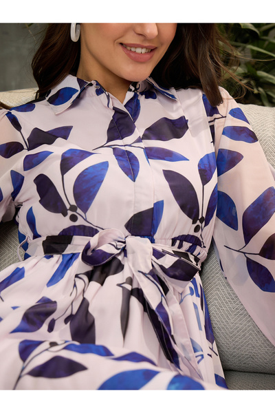 Sassafras By Styli White Leaf Print Front Button Mini Dress