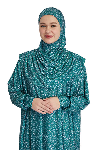 manolyaşal islamic hijab فستان صلاة عملي من قطعة واحدة مزين بالزهور - بنزين
