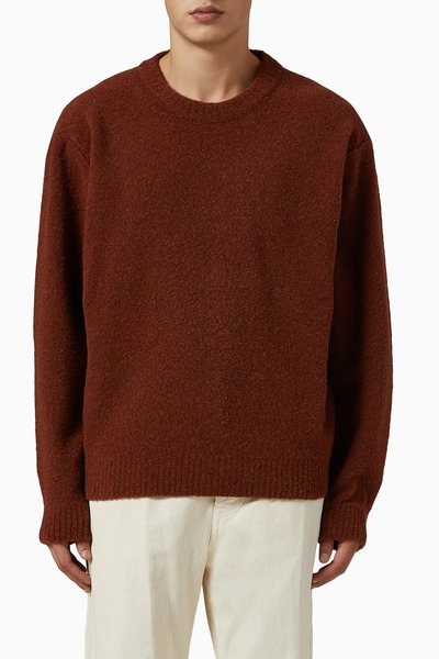 LE17SEPTEMBRE سترة بخياطة عكسية، كنزة من صوف البوكليت، تصميم مريح ولون بني