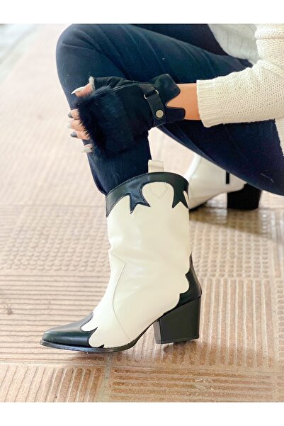 BERFONA DORİ BLACK AND WHITE LEATHER DALLAS WESTERN BOOTS